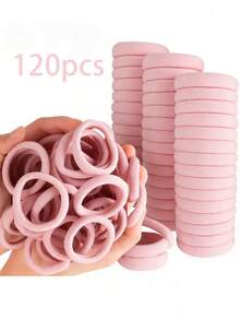 120pcs/Set Women's Minimalist Cute Elastic Hair Ties, 4cm/1.57in Pale Pink, Suitable For Daily Decoration, Ponytail, Sports, Commute, Hygiene Use Hair Rubber Bands Hair Elastics Scrunchies Hair Rope Elastic Hair Tie,Festival,Party - Baby Pink - View 8