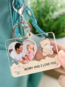 Llavero con foto en forma de corazón personalizado, llavero con foto personalizado como regalo para papá, familia, recuerdo, estilo romántico y lindo para llevar a diario como accesorio de bolso, regalo de cumpleaños, Día del Padre, aniversario, vacaciones, llaveros con imagen personalizada, colgante de memoria con texto personalizable - Estilo A - Ver 4