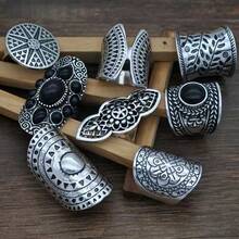 Bộ 8 chiếc, ngẫu nhiên 2 chiếc nhẫn phong cách Boho mạ bạc cổ điển. Thích hợp cho mùa hè, đi biển, dự tiệc, đám cưới, đeo hàng ngày, lễ hội, Ngày Valentine, Ngày của Mẹ, lễ hội hóa trang, cũng có thể dùng làm quà tặng. - Màu Bạc Cổ - Xem 5