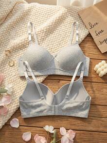 1pc Women's Comfortable Wireless Soft Cotton Seamless Bra - Grey - View 8