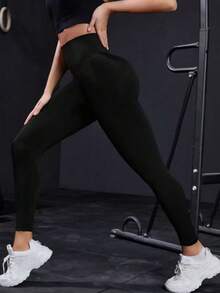 1pc Women's High Waist Seamless Leggings, Soft & Stretchy, Butt Lifting & Shaping, Suitable For Fitness, Yoga, Running, Wear In Spring Sports - Black - View 7