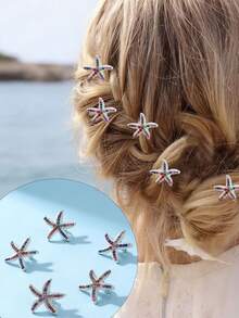 5pcs Women's Rhinestone Starfish Hair Clips, Side Bangs Hair Accessories, Delicate Braided Hair Clips - Multicolor - View 8