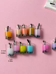 20pcs Assorted Color Glass Boba Tea Cup Pendant, Can Be Used For Earrings And Necklaces (Random Color) - Multicolor - View 3