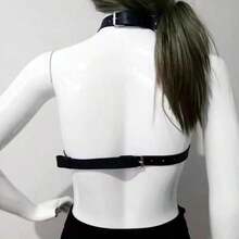 1 pieza Lencería de bondage para mujer, juguetes para parejas, cinturón sexy para la cintura, arnés de pecho y cintura de cuero sintético negro, adecuado para vacaciones, fiestas y uso diario - Negro - Ver 5