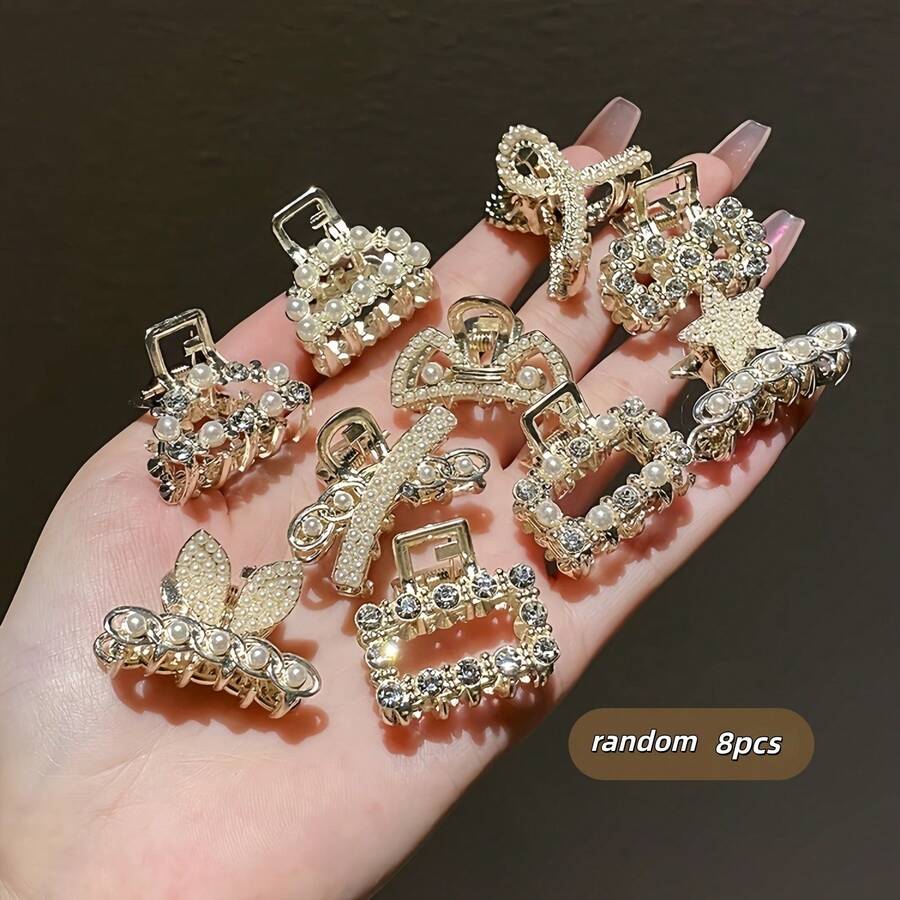 8 chiếc kẹp tóc nữ đính ngọc trai giả, nhiều kiểu dáng. - Nhiều màu - Xem 1