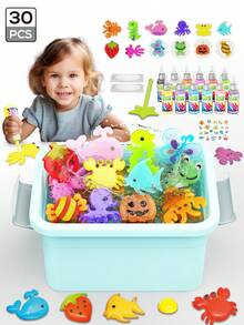 Juego de juguetes de gel mágico con agua que brilla, set de gel apretable para aliviar el estrés (incluye gel mágico y molde), set de manualidades con perlas de agua, juguete de gel suave DIY, juguete sensorial de criaturas de gel mágico que brillan con agua, manualidad creativa, actividad divertida para el hogar, regalo de Navidad, regalo de cumpleaños - Multicolor - Ver 9