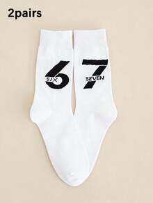 2 đôi tất dài đến bắp chân, màu đen trắng, họa tiết số 67, kiểu dáng unisex, mềm mại, thích hợp mặc hàng ngày, dự tiệc, làm quà tặng, phù hợp mọi mùa. - Đen và trắng - Xem 7