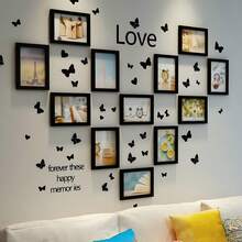 12pcs Magnetic Photo Frames Heart-Shaped DIY Photo Wall Set, A5 ,Butterfly & Text Decor, Self-Adhesive No-Drill Wall Mount For Home Decor,Living Room - 12pc*A5 Black Heart Shape - View 1