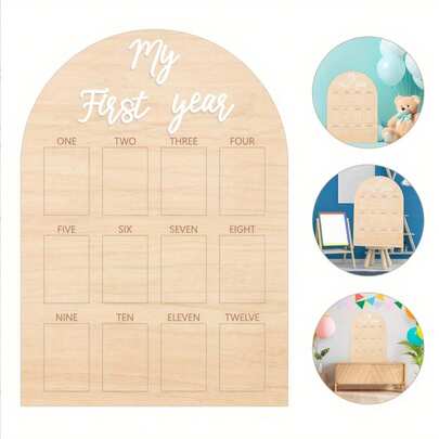 My First Twelve Months Commemorative Display - Monthly Photo Frames, Wood & Acrylic Treasure For Initial Celebration, Ideal Present For Newborns & Infants - 4Mm Thickness, 1Pc