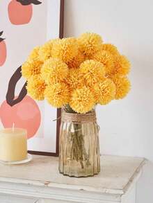 8/16pcs Artificial Chrysanthemum Ball Flowers Dandelion Hydrangea Arrangement Bouquet Present Friends Bridal Wedding Bouquet Decor Home Office Coffee House Party Wedding Decoration - 黃色 - 查看 5