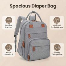 Unisex Baby Diaper Backpack, Suitable For Dads And Moms, With Diaper Pad, 16 Pockets, Pacifier Storage Bag, Large Capacity Diaper Bag For Travel - Grey - View 2