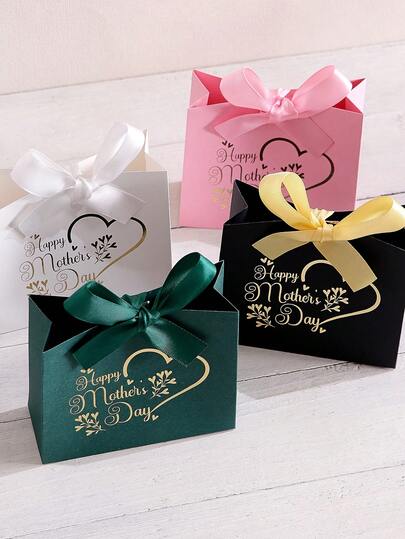 Mother's Day Gold Foil Heart & Leaf Gift Box, Warm Gift, Small Item Storage, Available In Moss Green, Pink, White, Black, Gold Foil Heart & Leaf Decor With "Happy Mother's Day" Text, Matching Satin Ribbon Bow, Romantic & Delicate Design, Ideal For Storing Candy, Jewelry And Other Small Items, Convey Heartfelt Holiday Blessings