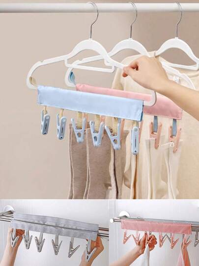 Portable Travel Clothes Hanger With 5 Clips - Multifunctional Folding Clothes Hanger For Hanging Underwear, Hats And Socks; Hotel-Grade Laundry Clip Clothes Hanger. Travel Accessories, Clothes Drying Rack, Travel Essentials, Car Accessories, Outdoor Gear, Luggage Organization, Practical Tool, Summer Essential, Office Supplies.
