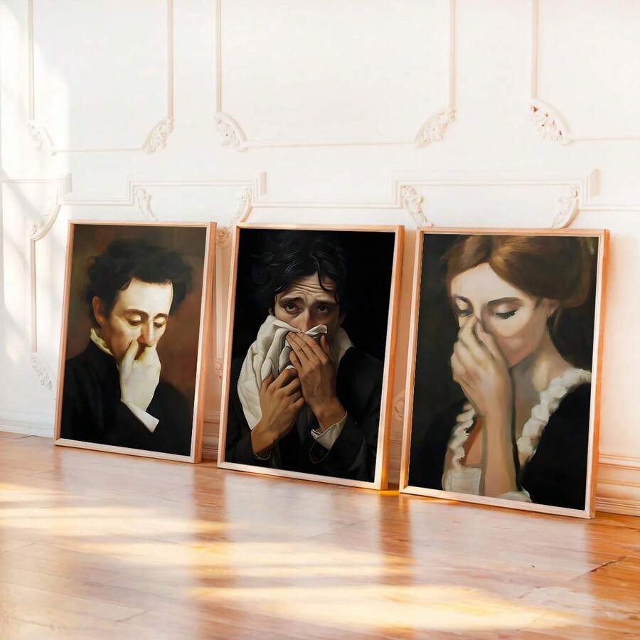 Bộ 3 tranh canvas chủ đề Học viện Bóng tối vui nhộn cho phòng tắm, bộ tranh chân dung phong cách retro, trang trí phòng đẹp mắt, có thể chọn khung, trang trí tường, tác phẩm nghệ thuật kỳ ảo cho phòng tắm/phòng khách/phòng ngủ/văn phòng/ký túc xá, quà tặng cho người yêu nghệ thuật. - 3 cái - Xem 1
