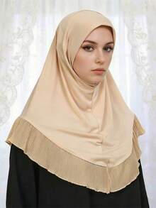 Solid Color Pleated Edge Chin Cover Hijab, Ramadan Minimalist Turban Headscarf Instant Convenient Underlayer Cap, Elastic Adjustable Ramadan Women Accessory,Travel Essential,Holiday - Pleated Malay Hat - View 6