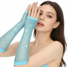 2 chiếc găng tay dài không ngón lưới đính đá neon phong cách đường phố thập niên 1980, tay áo lưới gợi cảm cho nữ, thích hợp cho các bữa tiệc, trang phục punk gothic và khiêu vũ. - Nhiều màu - Xem 2