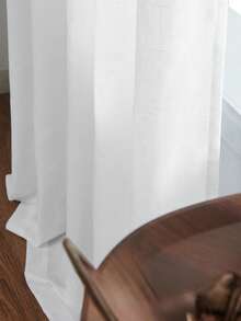 1pc Classic Japanese Style Linen Sheer Curtain, Pure White Semi-Sheer Curtain Panel, Cozy Living Room Curtain, Rod Pocket Top Design, Bedroom Curtain, Suitable For All Seasons - 175GSM Fabric Weight - White - View 2
