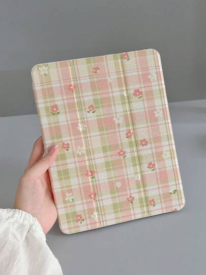 1 pieza Funda protectora con patrón a cuadros y floral, apta para iPad 7/8/9, Air 5/4/3 9th Gen 10.2, Pro 11, Mini 7 New, Air 6/ 10th Gen, Air 11 (M3)/ 11 (A16 2025)