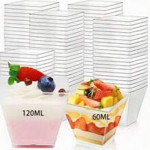 Bộ 10/20/25/50/100 chiếc cốc tráng miệng vuông trong suốt, cốc đựng mousse, cốc đựng món khai vị, thích hợp cho bánh ngọt, kẹo, tiệc tùng, đám cưới, dịch vụ ăn uống. - trong suốt - Xem 1