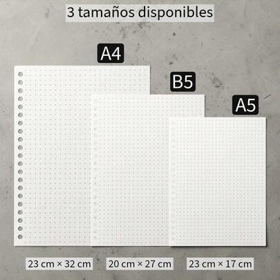 Pack 50 Hojas de Repuesto para Carpeta y Agenda A5 A4 B5 - Repuesto Especial Bullet Journal Rayada Puntos y Cuadros - El Kit de Papelería Perfecto