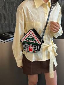 2026 New Christmas House Design Women Shoulder Crossbody Bag - Black - View 2