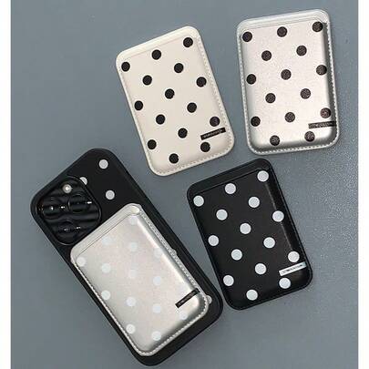 1pc Minimalist Polka Dot Niche Magnetic Card Holder Magsafe Leather Card Case