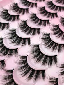 20 Pairs Natural & Fluffy False Eyelashes Set - Extra Long Cat Eye Lashes, Soft & Skin-Friendly, Suitable For Daily Use And Special Occasions, Reusable, Fit All Eye Shapes - Black - View 2