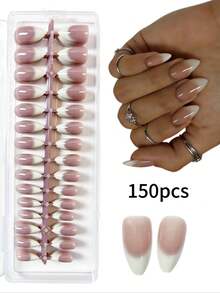 150片中长款杏仁形渐变白色亚克力美甲贴片，DIY亚克力美甲贴片，适合女性和女孩美甲设计 - 彩色 - 查看 6