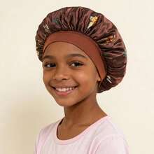 Awegeo 儿童缎面蝴蝶印花睡眠帽，弹性宽檐护发帽，夜间护发头巾 - 1PC - 查看 9