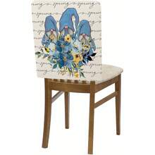 1pc/4pcs Blue Bicycle Flower Chair Back Cover Protector, Spring New Polyester Washable Chair Slipcover For Home, Dining Room, Living Room, Kitchen Decor - Multicolor - View 12