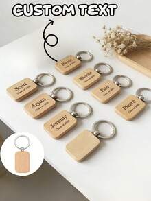 50pcs Laser Engraved Blank Wooden Keychains - Rectangular DIY Key Tags, Suitable For Crafts, Halloween, Valentine's Day, New Year, Minimalist Design - Camel - View 1