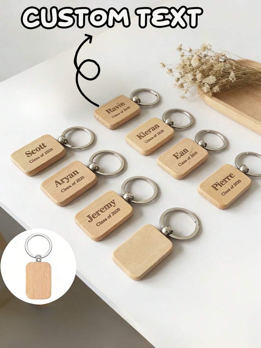 50pcs Laser Engraved Blank Wooden Keychains - Rectangular DIY Key Tags, Suitable For Crafts, Halloween, Valentine's Day, New Year, Minimalist Design - Camel - View 1
