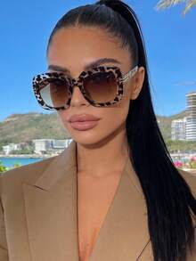 Women's Retro Square Large Frame Bohemian Fashion Sunglasses, Classic UV Protection, Essential For Summer Vacation, Driving And Daily Wear, Suitable For Women With Large Face Shape - Multicolor - View 1