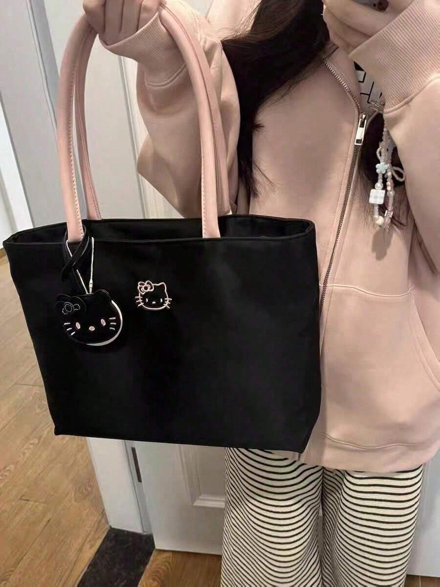 SANRIO 1件可愛拉鍊托特包，刺繡單肩包（不含吊飾）辦公通勤、旅行必需品、學校收納包、沙灘包、露營戶外、化妝包、畢業校園、生日禮物、假期必需品、女性必備
