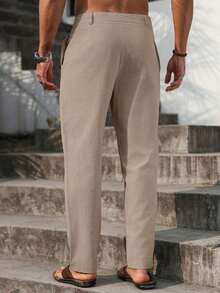 VENTUSAIL Men Solid Drawstring Waist Pants Tapered Long Slacks Linen Cool Plain Going Out, Fall Beige Pants For Men Men Drawstring Pants Men Linen Pants Cream Pants Men,Weekend Trips, Outdoor Activities, Travel Expeditions, Relaxed Work Environments Or Semi-Formal Occasions, Boyfriend/Husband Gift, Anniversary /Birthday Gift Party Summer Vacation Holiday New Years Wedding Valentine's Day, Cream Joggers Men,Khaki Pants, Beach Cruise Vacation, Bohemian Hawaiian Vacation - 卡其色 - 查看 3
