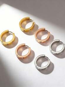 JOJELOO 1 Pair 18K Gold Plated Cubic Zirconia Earrings, Women's Minimalist Inlaid Small Round Hoop Snap Earrings, Delicate Daily Layering Ear Jewelry Gift - Earring - View 3
