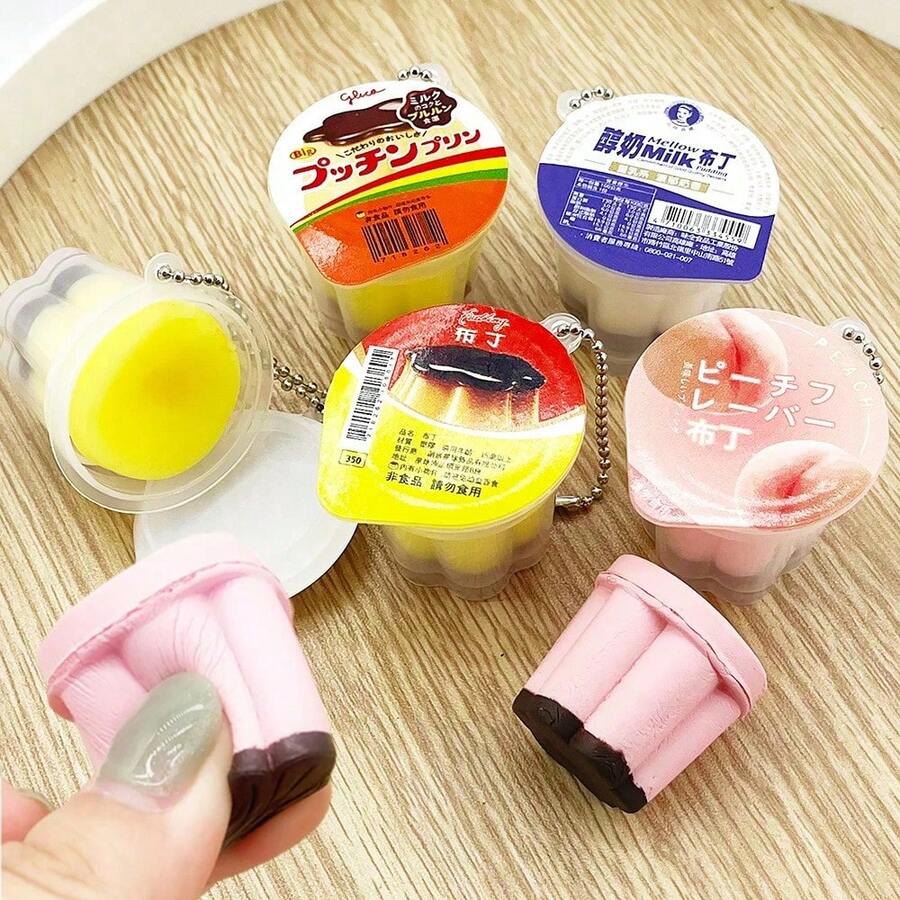 2026 Nuevo llavero de pudín de gran , llavero de gelatina realista, colgante de pudín japonés de rebote lento, textura súper suave, juguete antiestrés para apretar, regalo perfecto para la oficina, vacaciones, cumpleaños, amigos - Multicolor - Ver 1