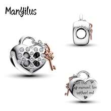 Bộ mặt dây chuyền hình trái tim bằng bạc Sterling 925 Manyilus, thiết kế hình ổ khóa, chìa khóa, cà phê, đính đá Cubic Zirconia, phù hợp với vòng tay và dây chuyền nguyên bản, món quà trang sức DIY lãng mạn dành cho phụ nữ. - Nhiều màu - Xem 16