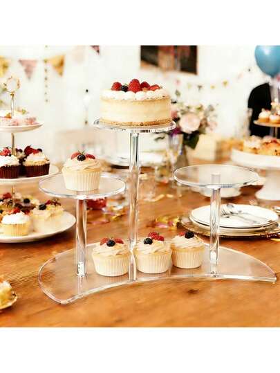 1 pieza Soporte para tartas de luna de acrílico transparente, agrega una atmósfera romántica, torre para cupcakes de boda, soporte para exhibición de postres, soporte multinivel para cupcakes de fiesta de cumpleaños, soporte de exhibición multiusos, soporte redondo de acrílico para exhibir tartas