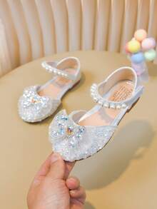 1 Pair Baby Flat Shoes, Girls Princess Shoes With Rhinestones, Spring/Autumn Toddler Shoes - Beige - View 5