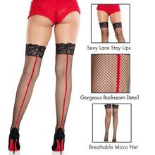 [Free Shipping]Women's Back Seam Thigh High StocFKings For Women Sexyys Fishnets With Stay-Up Lace Top - 紅色 - 查看 5
