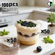 100pc/40pc Round Pudding Cups, Reusable Party Cups, Lids With Spoons, Novelty Mugs, Transparent Mousse Cake Boxes, Yogurt Cups, Suitable For Mousse Cakes, Puddings, Snacks, Fruits, Ice Cream, Yogurt Salads, Perfect For Christmas, Birthdays, Weddings And All Kinds Of Events. - 透明 - 查看 11