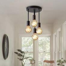 1 pieza de luz de techo moderna negra con base de 4 bombillas E27, adecuada para dormitorio, cocina, pasillo, candelabro de pasillo (sin bombilla) - negro - Ver 1