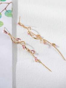 Elegant Luxury Leaf, Star, Teardrop Chain Tassel Pendant Earrings, Suitable For Women's Daily Wear, Weddings, Formal Events, Available In White, Black, Pink, Green, Blue, Multi-Color - 粉色 - 查看 4