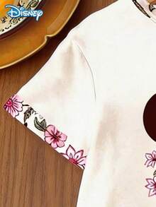 Disney Summer 2pcs Baby Girls Cute Minnie Mouse Ditsy Floral Short Sleeve T-Shirt And Shorts Set, Casual Baby Girl Daily Basic Letter Print Knit Round Neck Tee And Elastic Waist Pants, Outdoor Holiday Outfit - Pink - View 5
