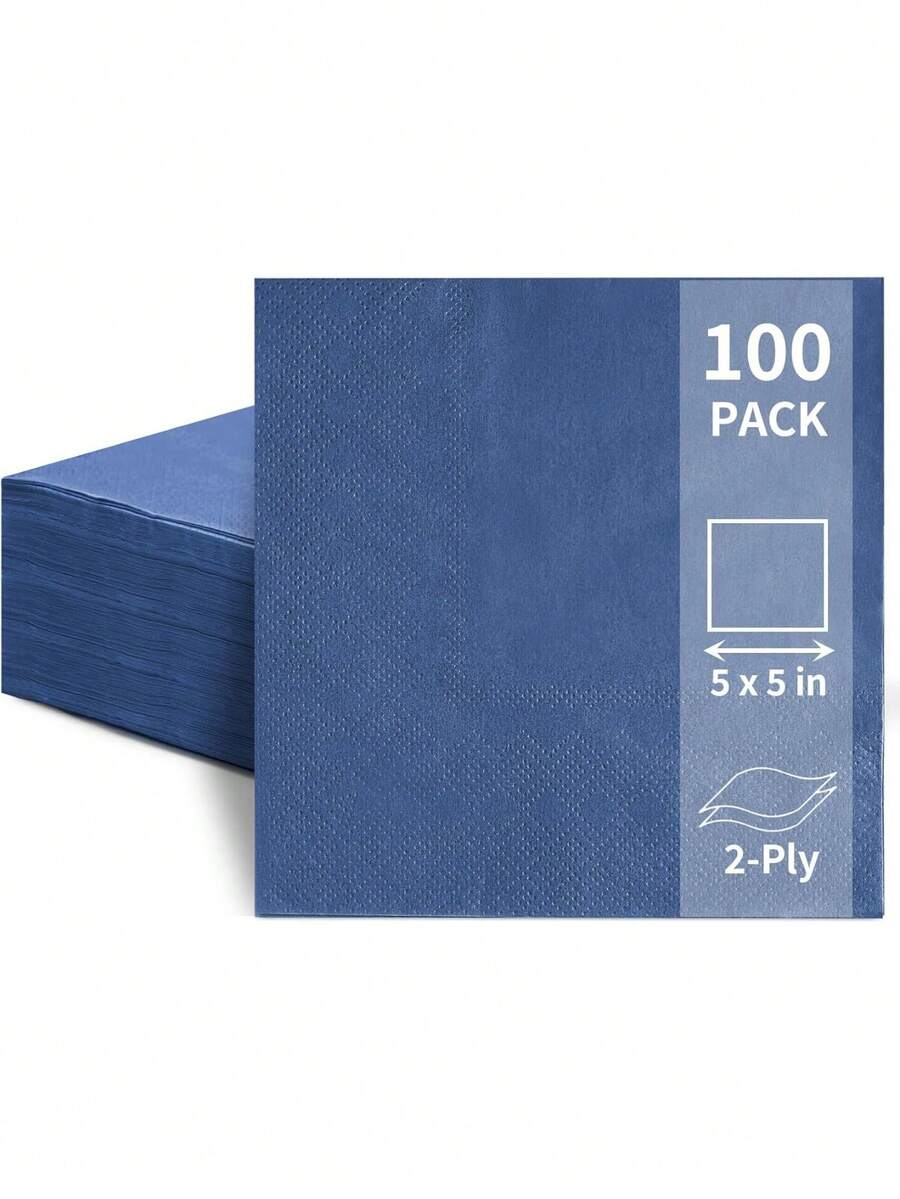 20/60/100 Pcs Cocktail Napkins Disposable, 2-Ply 5" X 5" Party Napkins, Square Beverage Dinner Napkin For Wedding Birthday Party Anniversary Reception Bar Event - Navy Blue - View 1