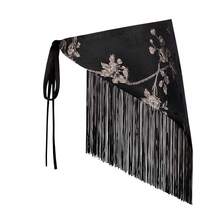 Elegant Triangular Scarf With Wide Waistband For Women, Fashionable  With Rose Print And Tassel Decoration - 暗金三角巾寬腰封 - 查看 5