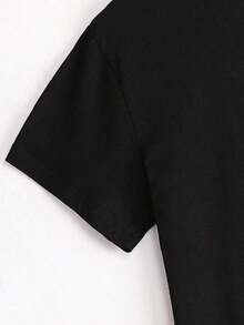 LUNE T-Shirt With Letter And Heart Print And Round Neck - 黑色 - 查看 3