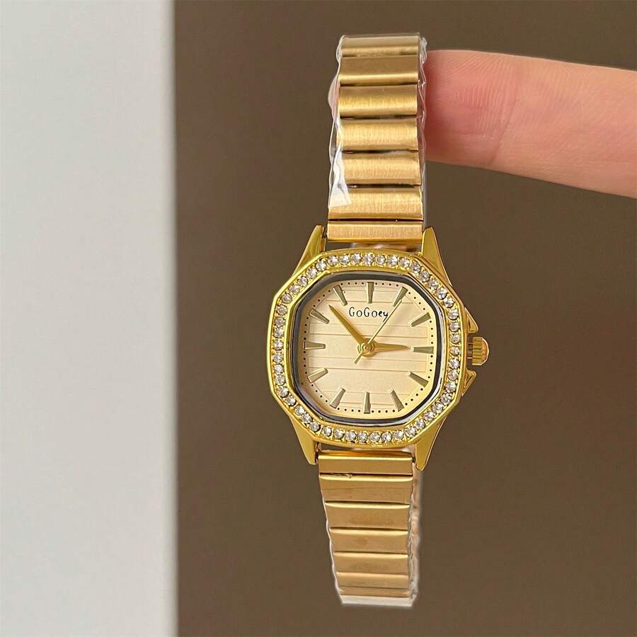 1pc New Elegant Casual Women's Vintage Gold-Tone Watch, Suitable For Easter, Halloween, Christmas, Mother's Day, Back To School, Student, Birthday, Holiday, Valentine's Day, Date, Business, Daily Wear, Gift, Music Festival, Wedding Season - Gold - View 1