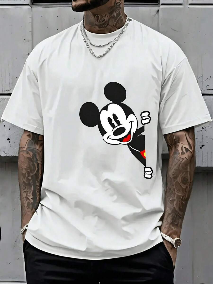 Disney License T Shirts, Men's Oversized Casual Crew Neck Funny Disney Mickey Mouse Peeking Cartoon Print Short Sleeve T-Shirt, Cute Novelty Graphic Tee For Summer Daily Wear Streetwear,Men Clothes,Summer Clothes,White Shirt,Father's Day Clothing,Vintage T Shirts,Graphic T Shirts,100 Percent Cotton,Graphic Tee,Graphic Tees,Funny Graphic Tees,Graphic T, Gifts For Family And Friends - 白色 - 查看 1
